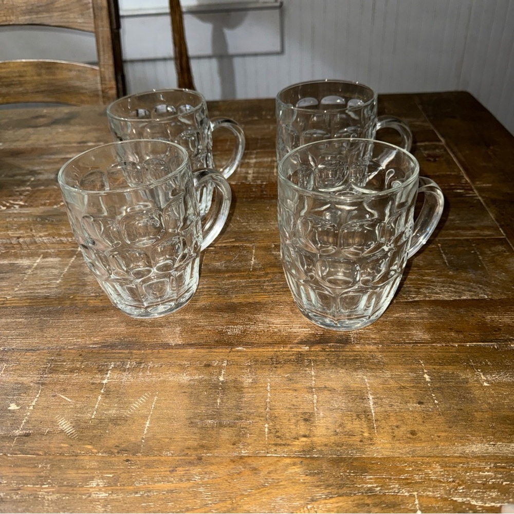 Vintage Arcoroc France Textured Clear Barrel Dimple Glass Mug Set - 4 Pack
